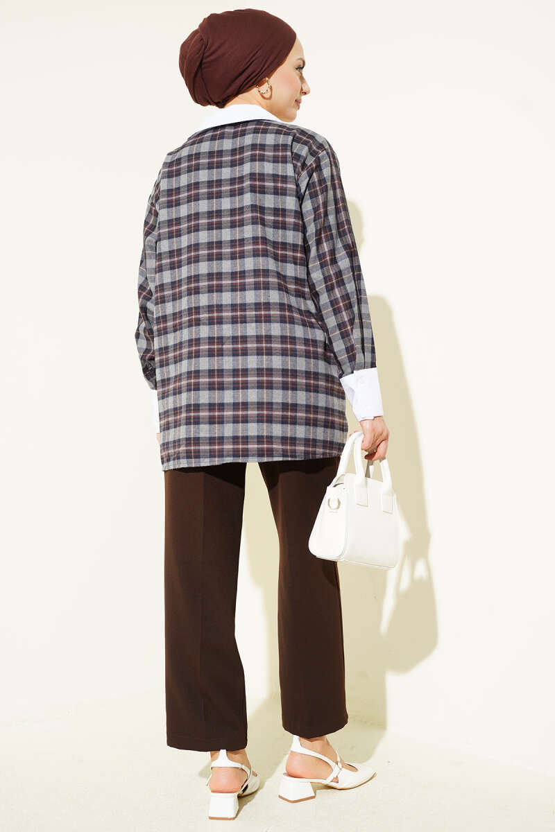 Plaid Shirt with Stone Collar - Smoke Grey