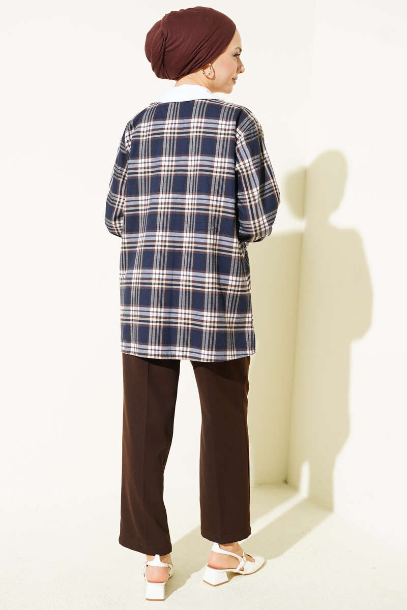 Plaid Shirt with Stone Collar - Parliament Blue