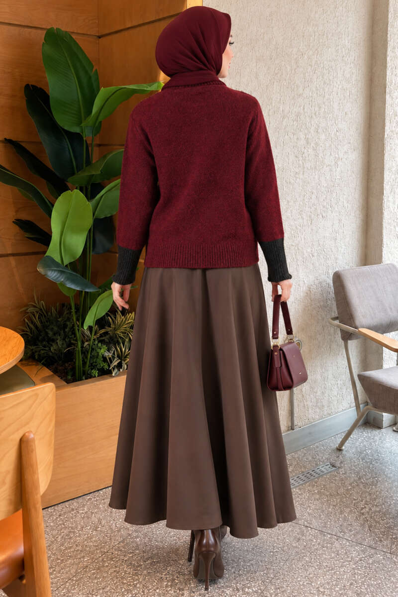Heart Knit Cardigan with Jewelled Collar - Burgundy