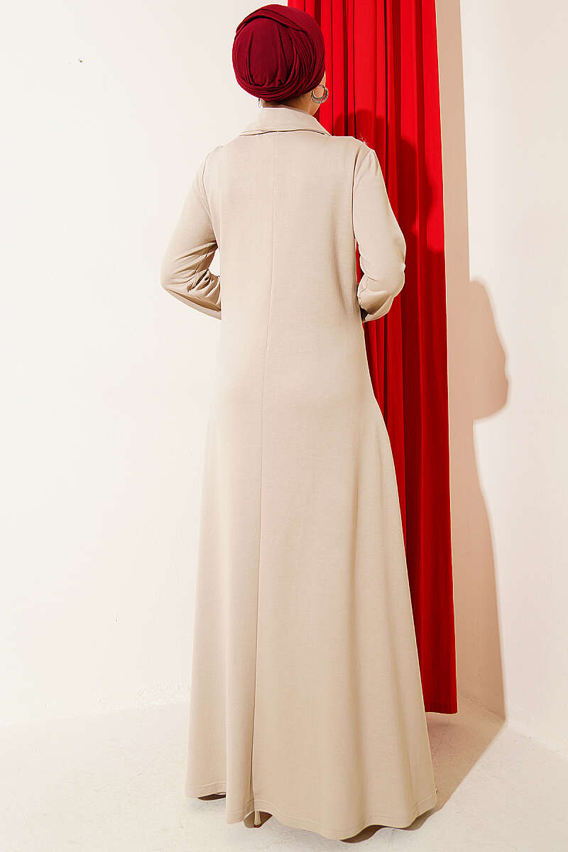 Half-Zip Collar Loycha Dress - Beige