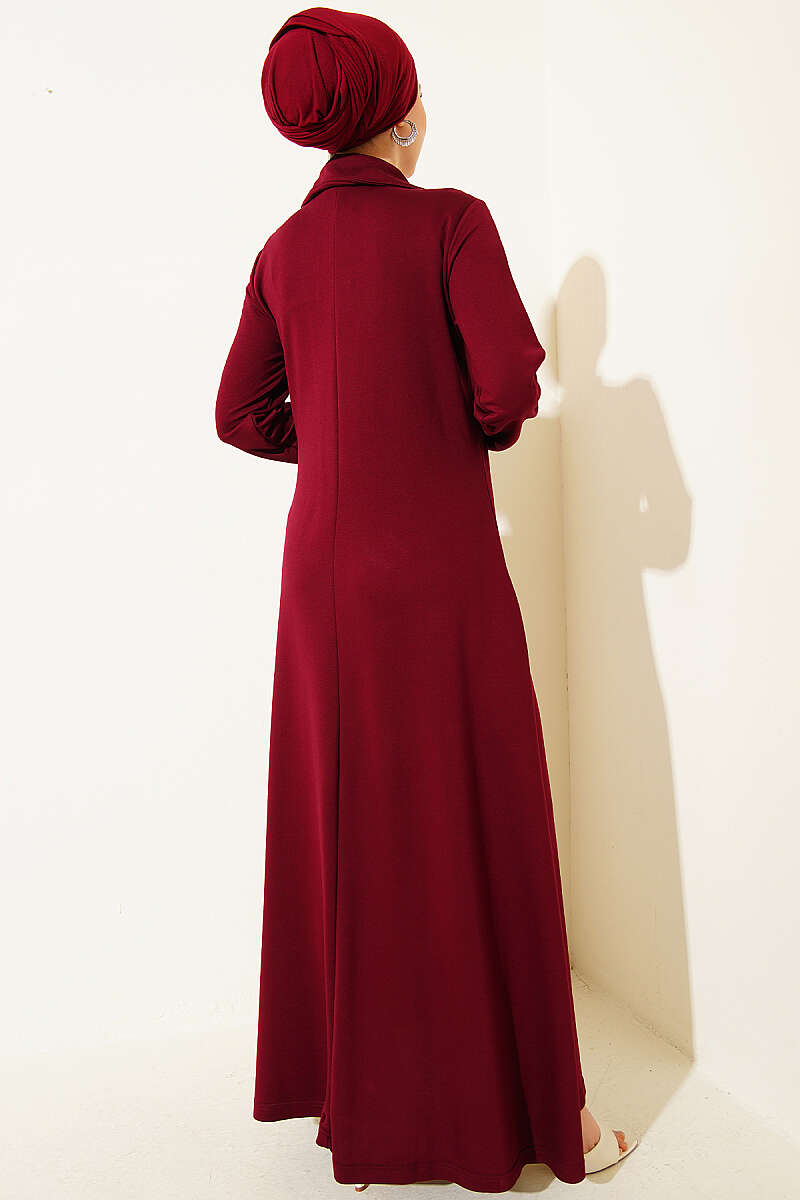 Half-Zip Collar Loycha Dress - Burgundy