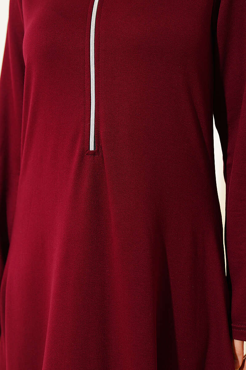 Half-Zip Collar Loycha Dress - Burgundy