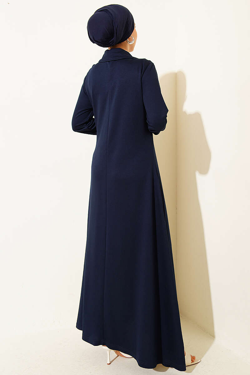 Half-Zip Collar Loycha Dress - Navy