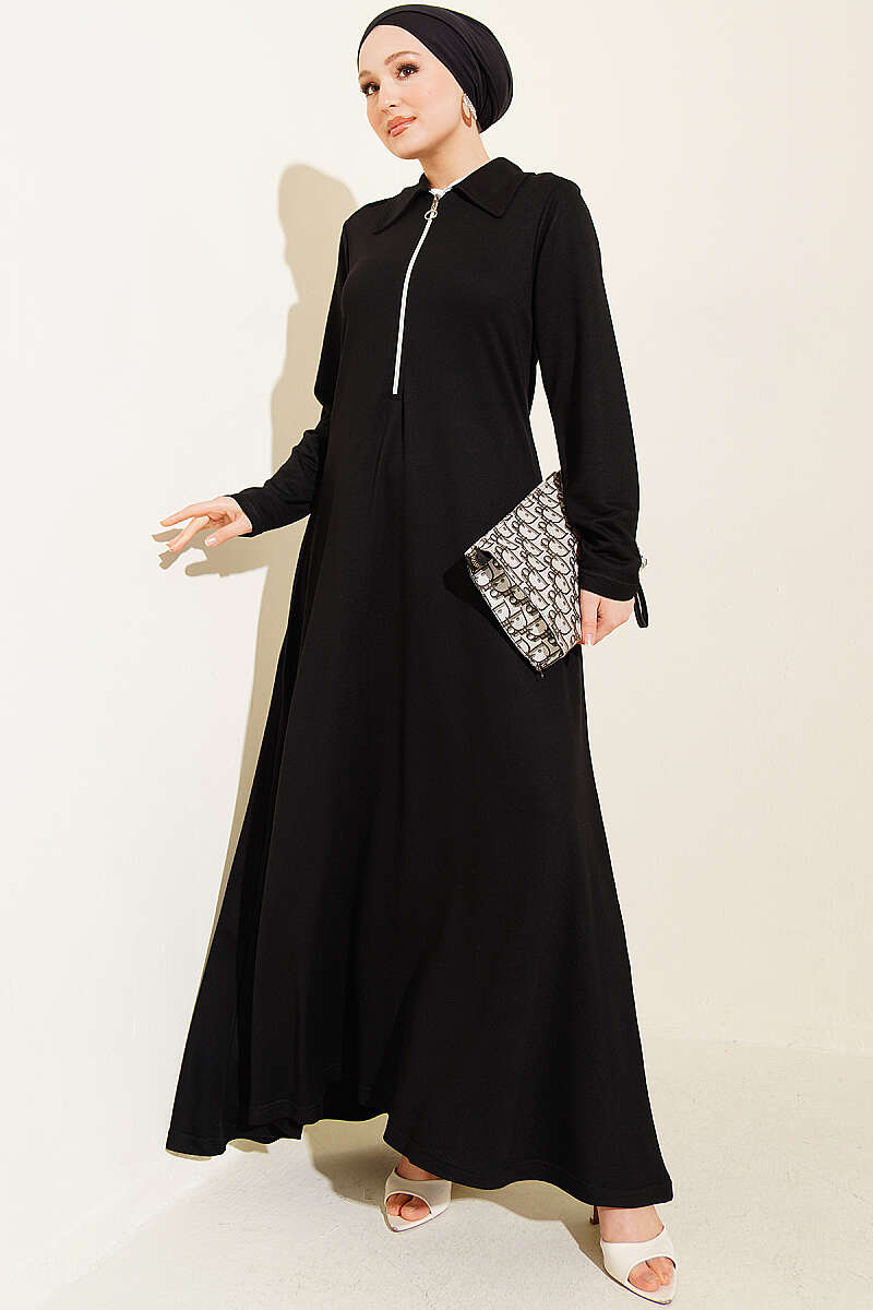 Half-Zip Collar Loycha Dress - Black
