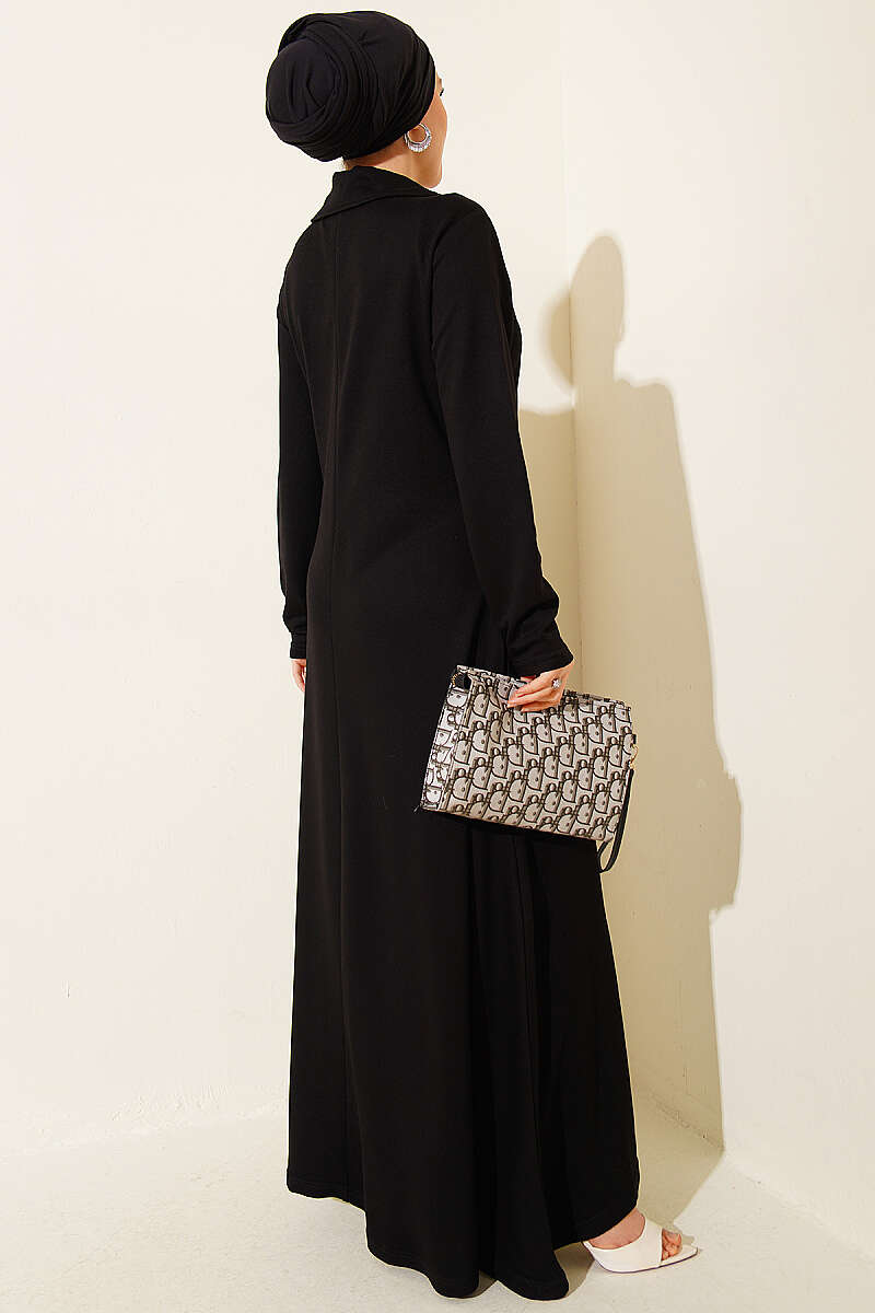 Half-Zip Collar Loycha Dress - Black