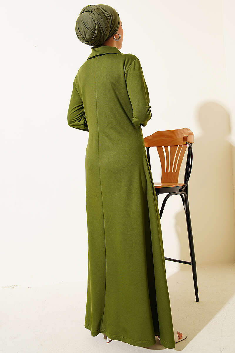 Half-Zip Collar Loycha Dress - Green