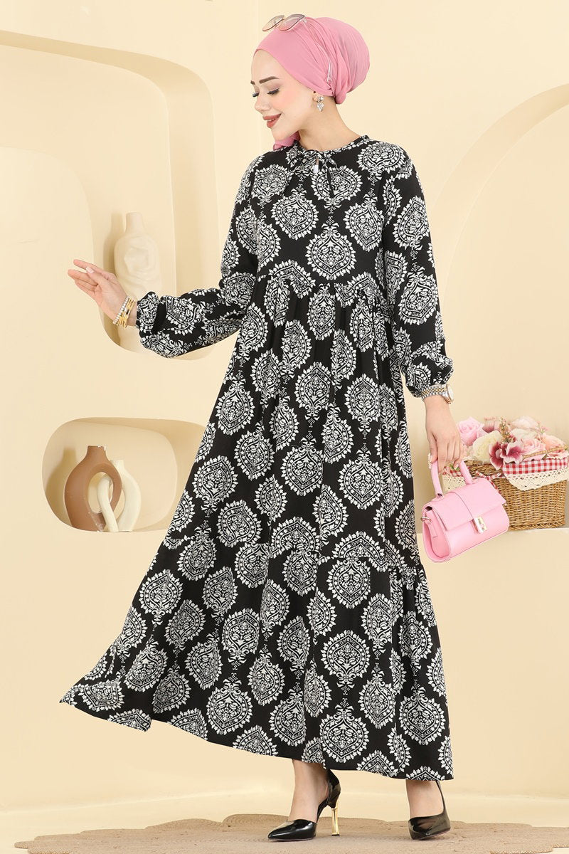 Viscose Dress with Tie Neck - Multicolour 2