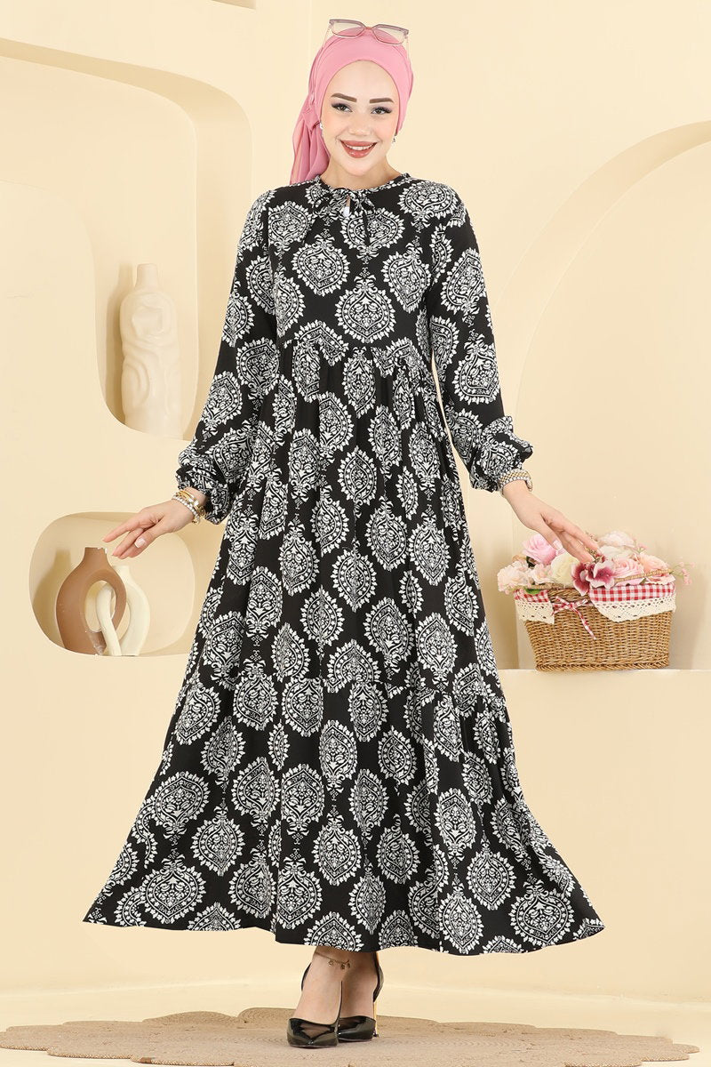 Viscose Dress with Tie Neck - Multicolour 2