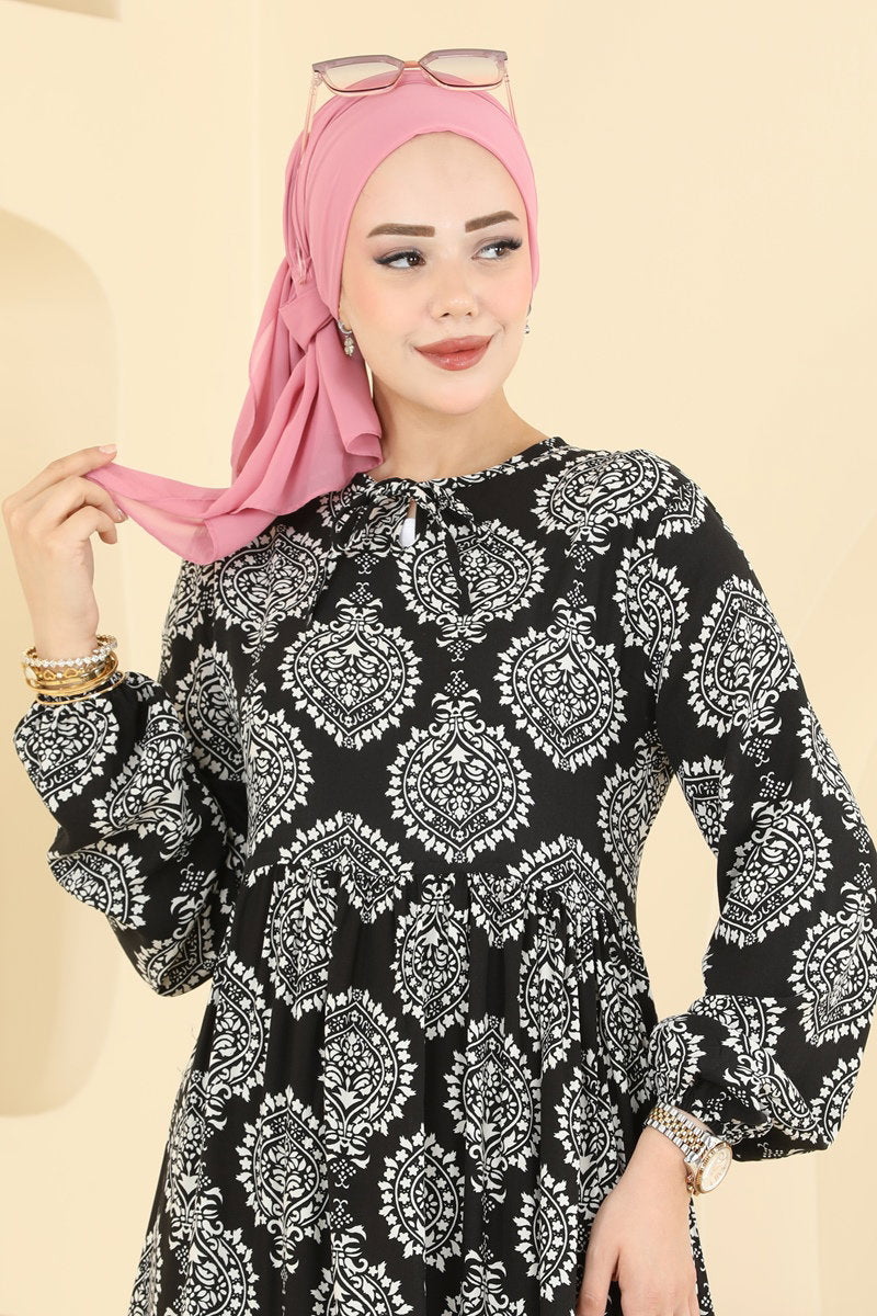 Viscose Dress with Tie Neck - Multicolour 2