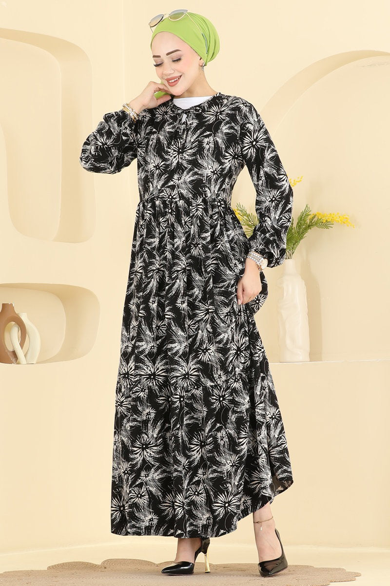 Viscose Dress with Tie Neck - Multicolour 5