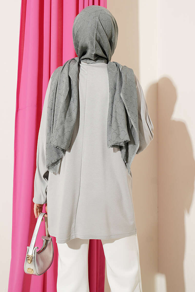 Loycha Tunic with Floral Embroidered Collar - Grey