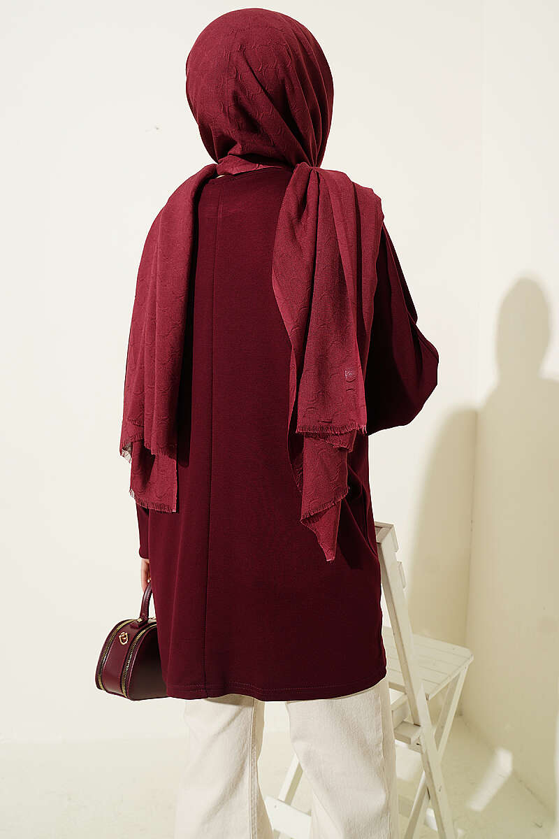 Loycha Tunic with Floral Embroidered Collar - Plum