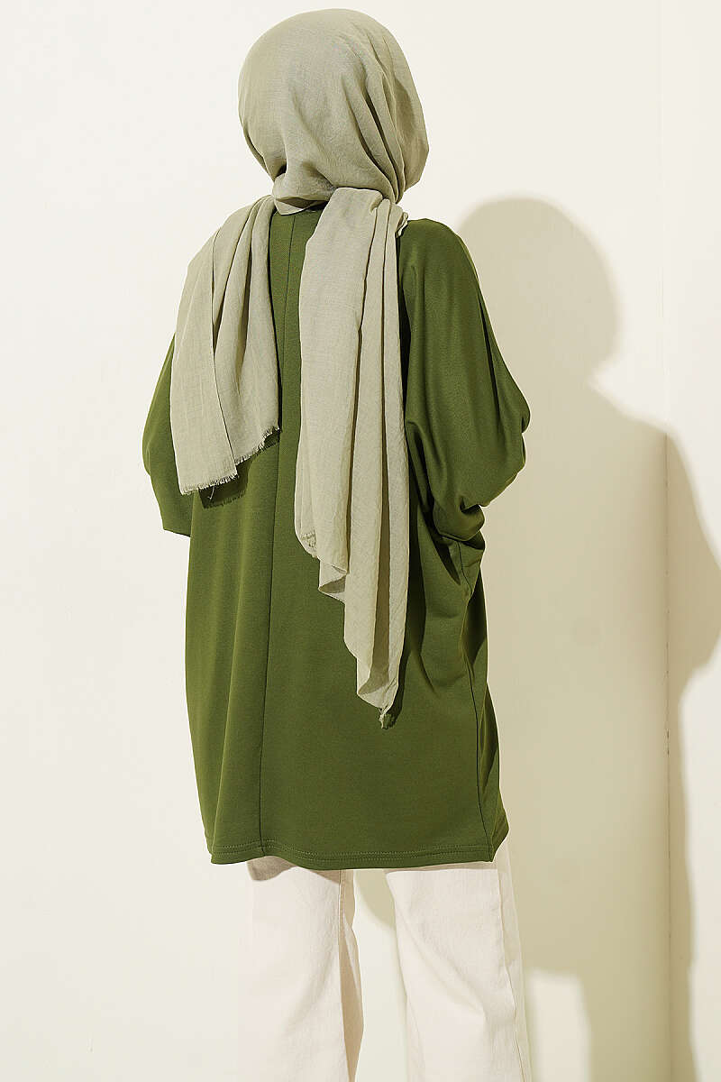 Loycha Tunic with Floral Embroidered Collar - Green