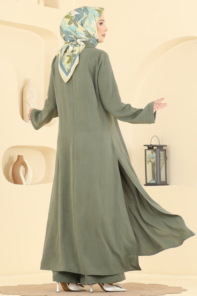 Aerobin Two-Piece Set with Zip Collar - Almond Green