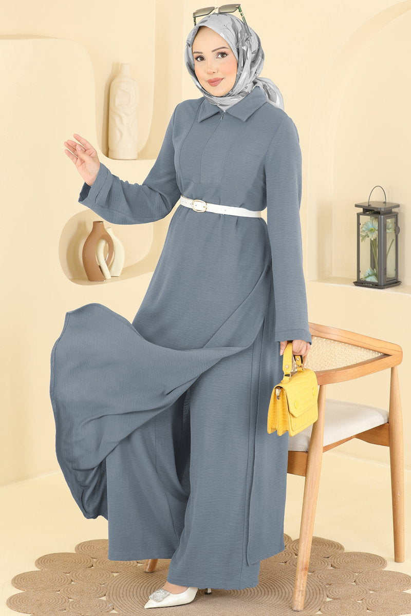 Aerobin Two-Piece Set with Zip Collar - Grey
