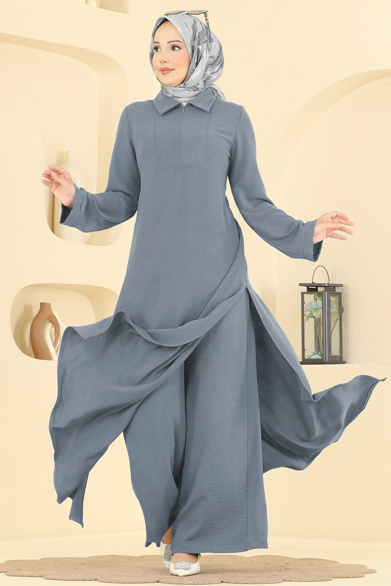 Aerobin Two-Piece Set with Zip Collar - Grey