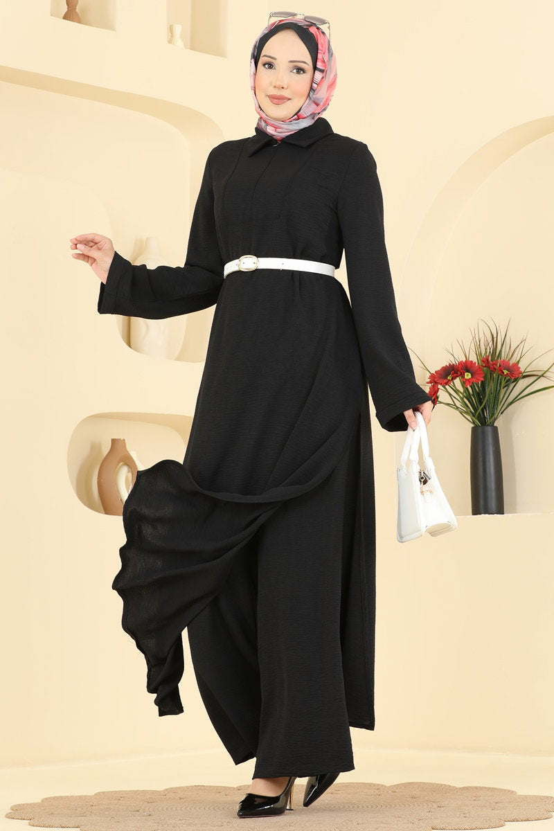 Aerobin Two-Piece Set with Zip Collar - Black