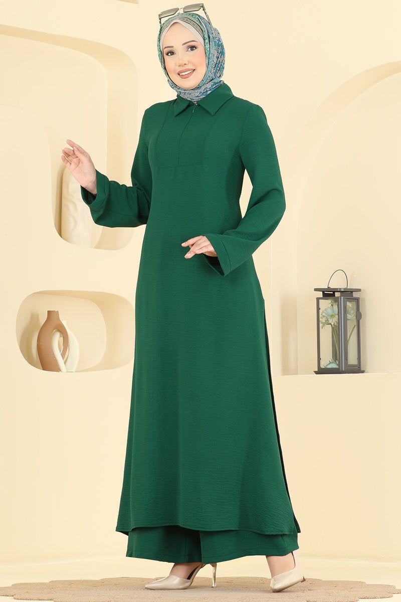 Aerobin Two-Piece Set with Zip Collar - Emerald