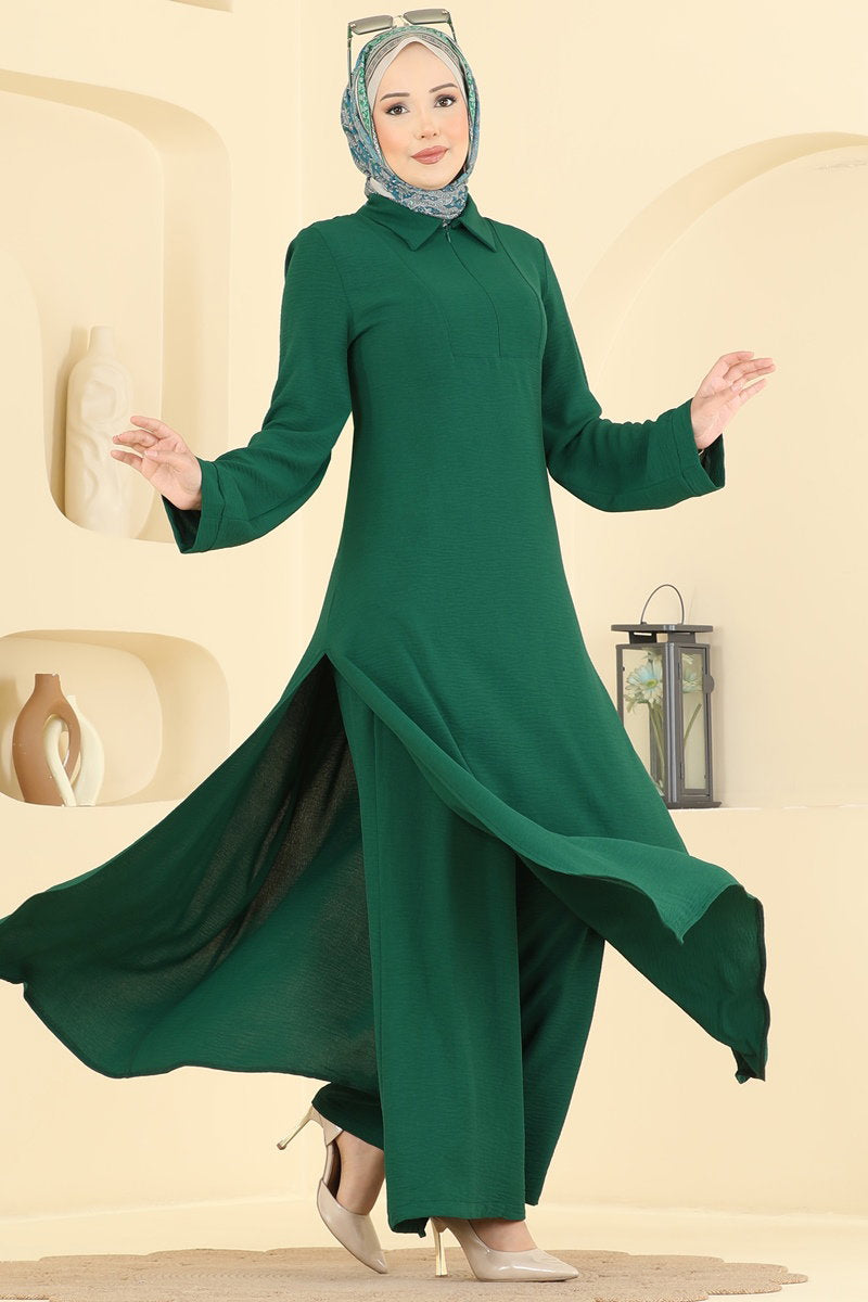 Aerobin Two-Piece Set with Zip Collar - Emerald