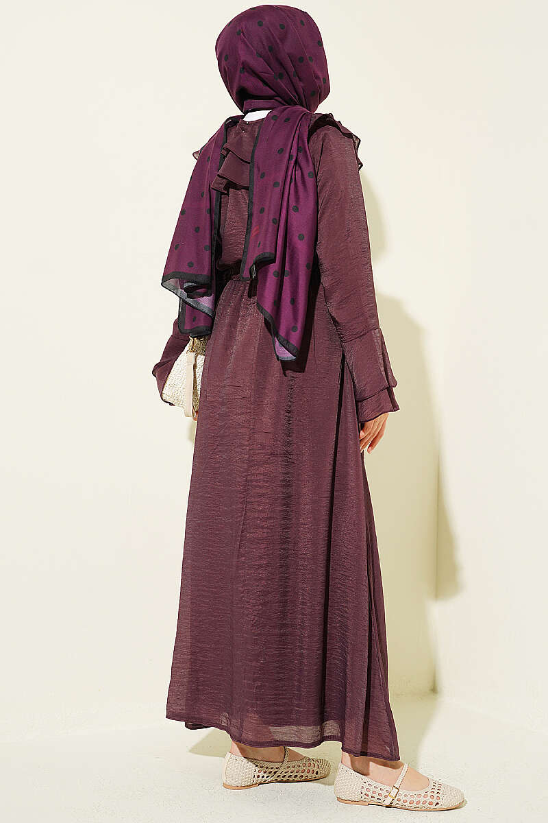 Skirt Set with Ruffled Collar and Rivet Buttons - Plum