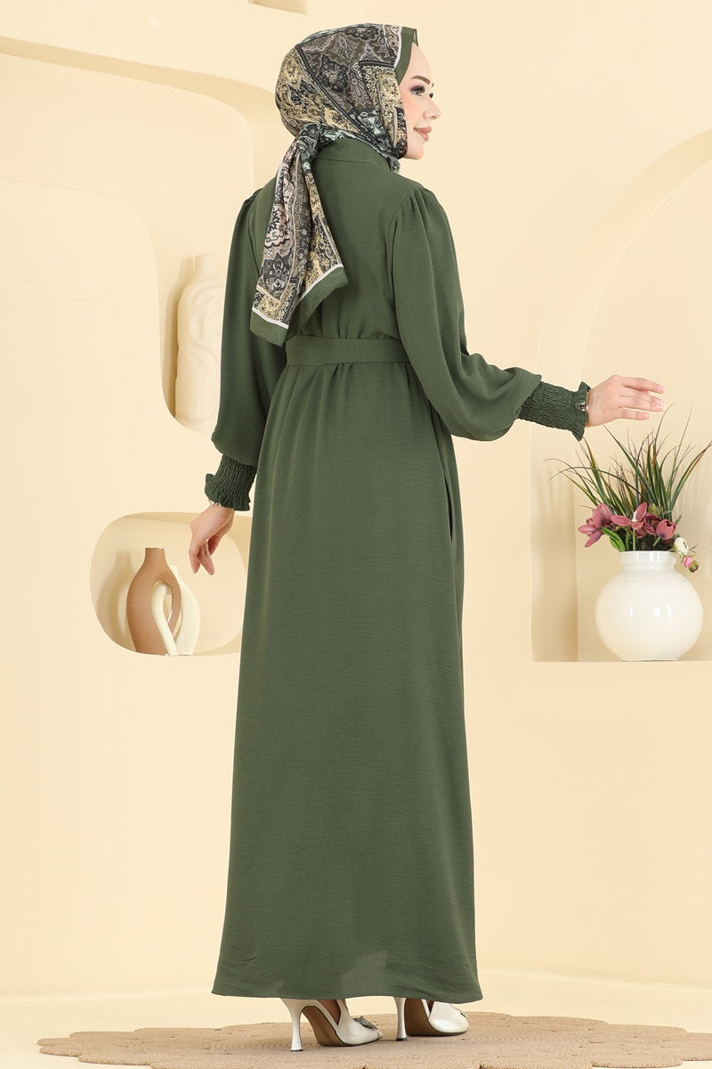 Aerobin Abaya Coat with Rose Collar - Khaki