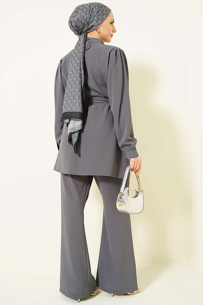 Tunic Two-Piece Set with Necklace Collar - Smoke Grey