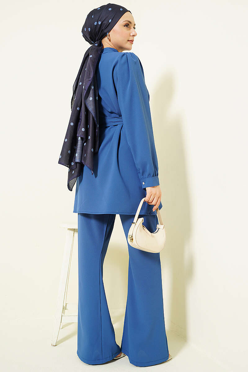 Tunic Two-Piece Set with Necklace Collar - Indigo