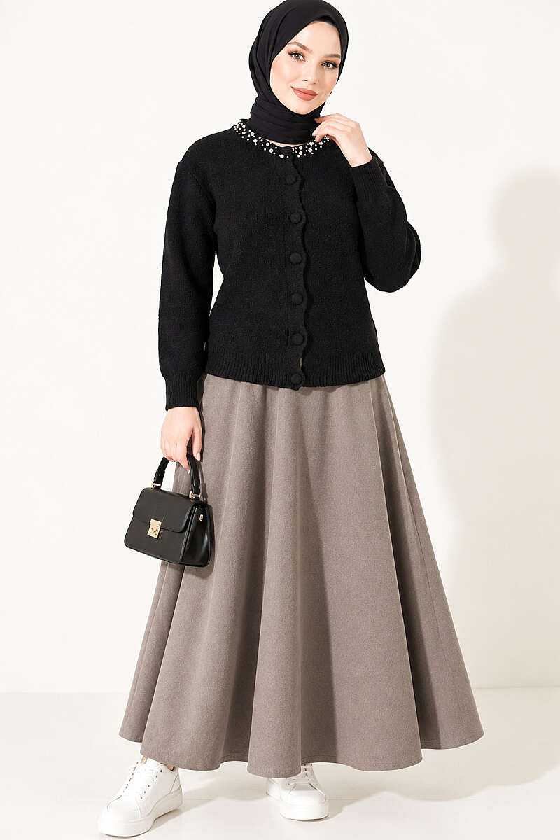 Brushed Cardigan with Jewelled Collar - Black
