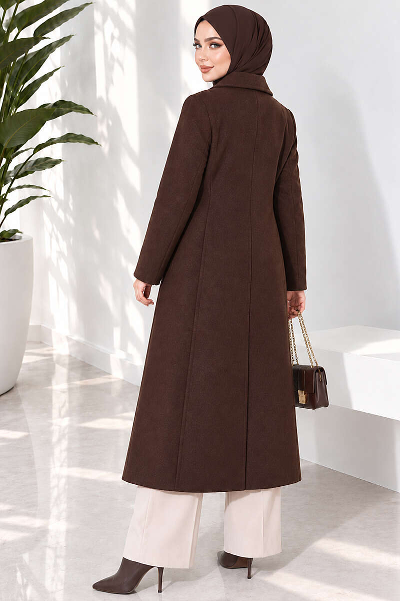 Felt Coat with Side Ties - Dark Brown