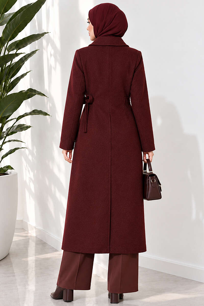 Felt Coat with Side Ties - Burgundy