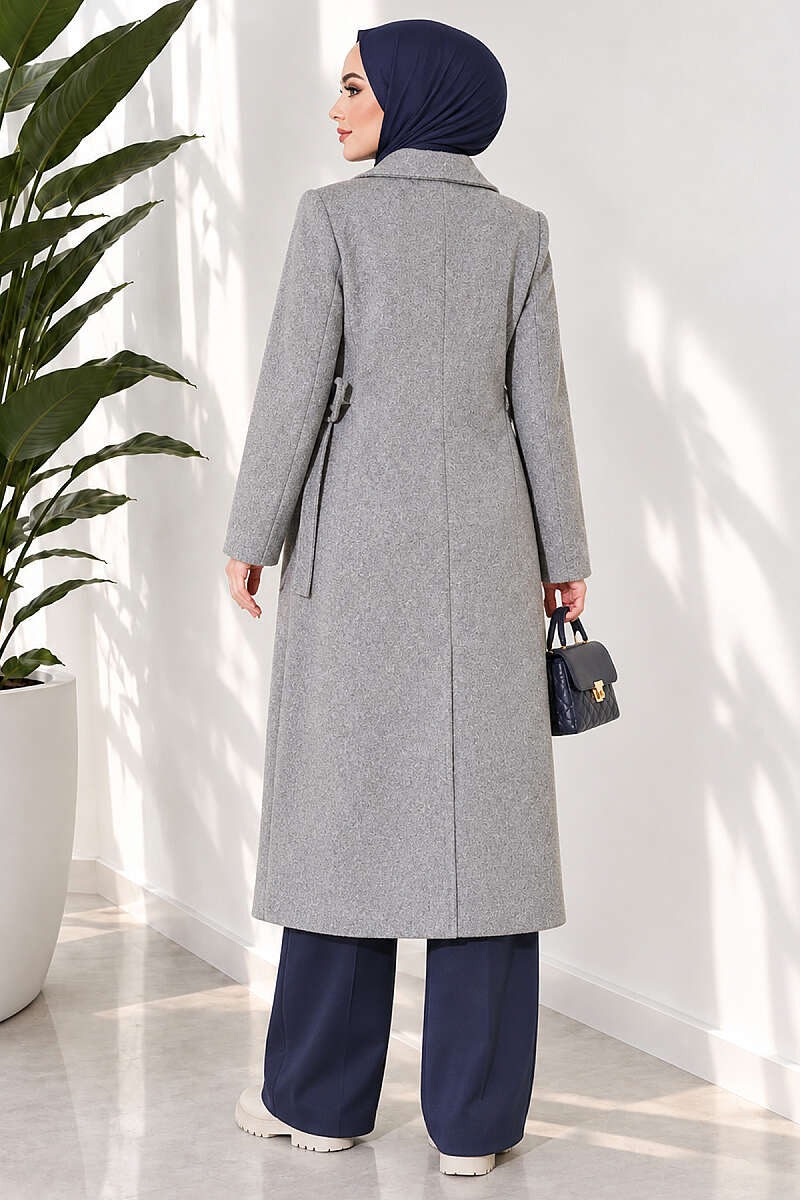 Felt Coat with Side Ties - Grey