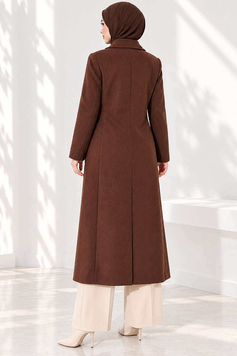 Felt Coat with Side Ties - Brown