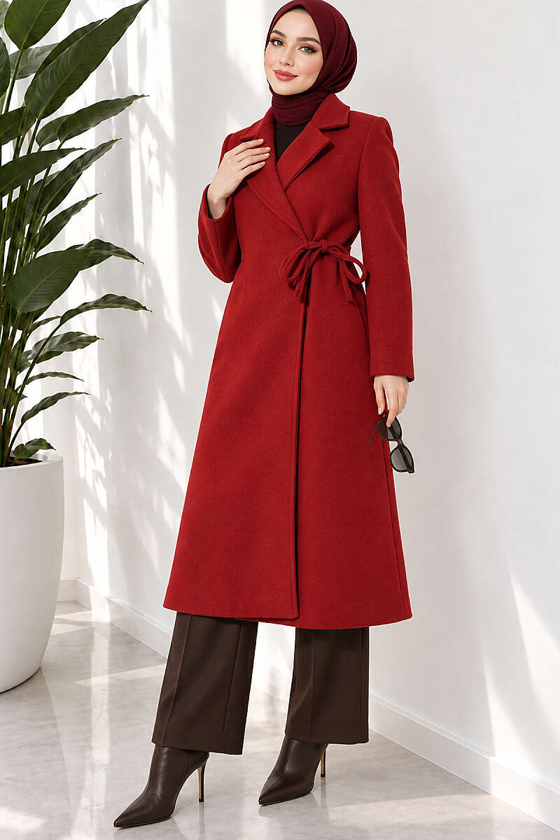 Felt Coat with Side Ties - Red