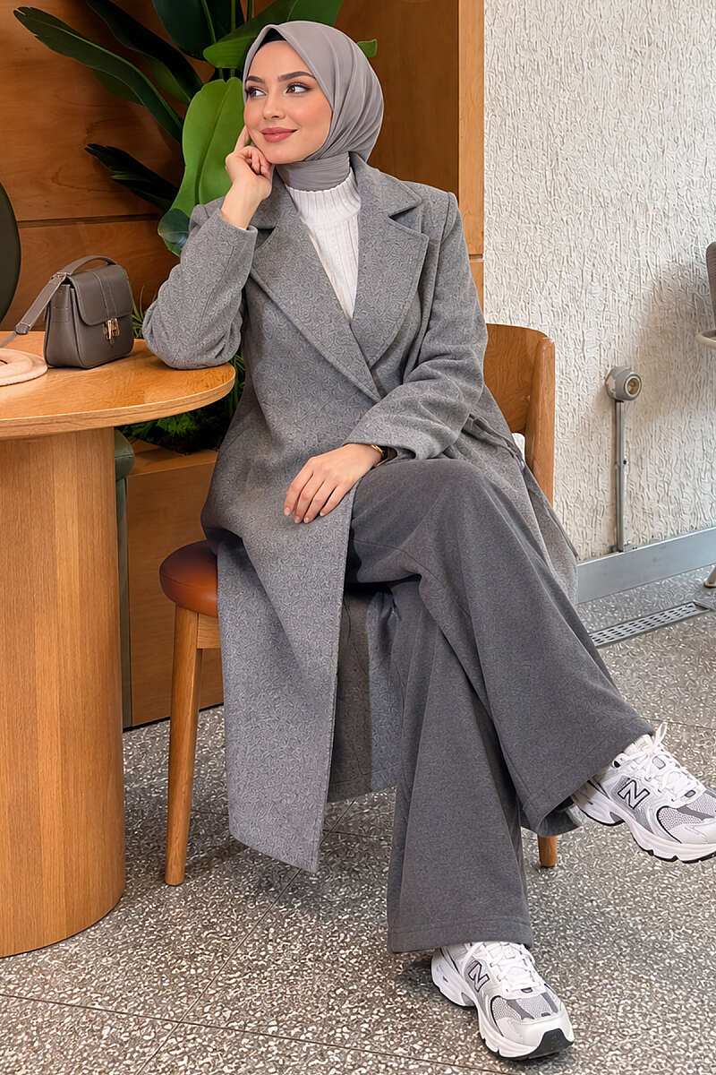 Felt Coat with Side Ties - Heather Grey
