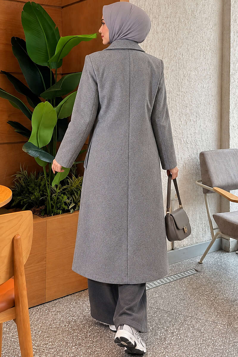 Felt Coat with Side Ties - Heather Grey