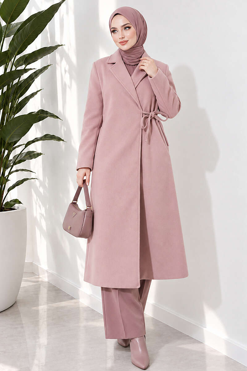 Felt Coat with Side Ties - Powder
