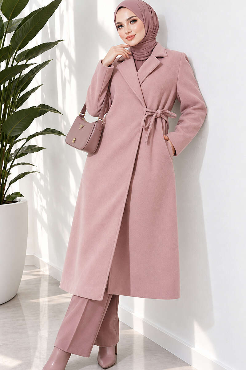 Felt Coat with Side Ties - Powder