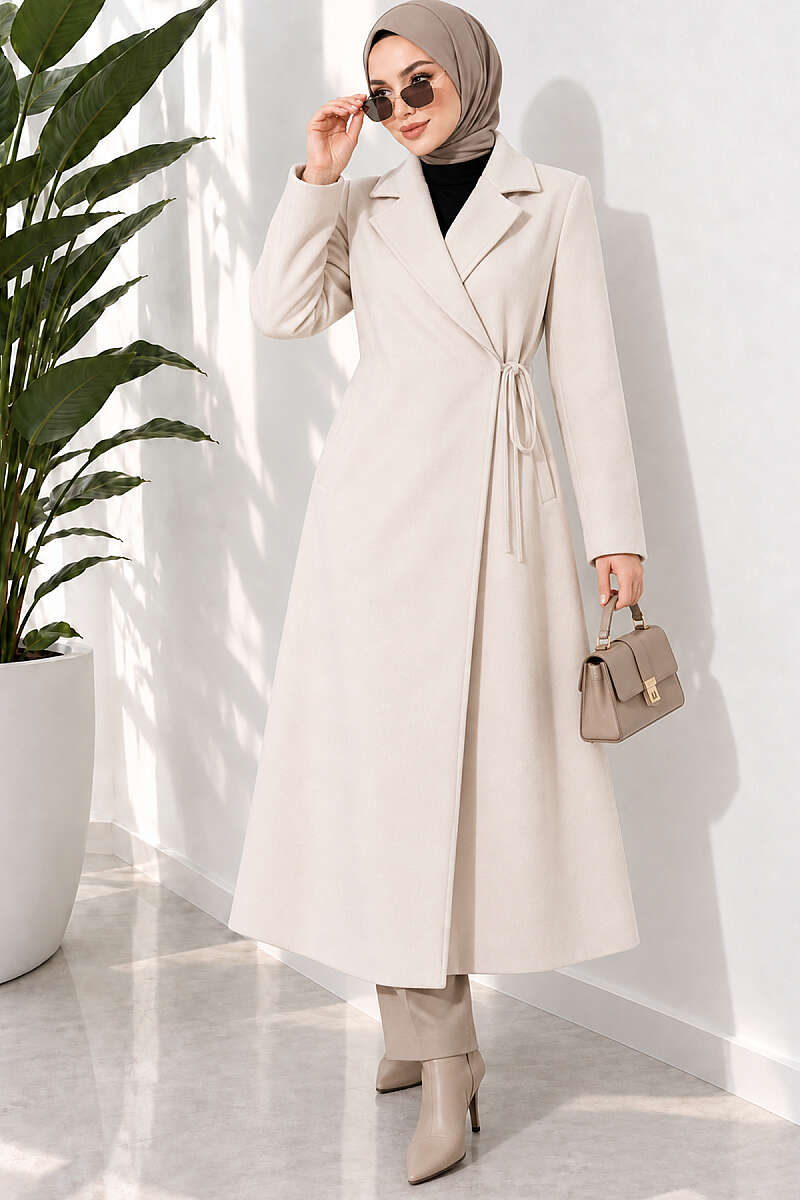 Felt Coat with Side Ties - Stone