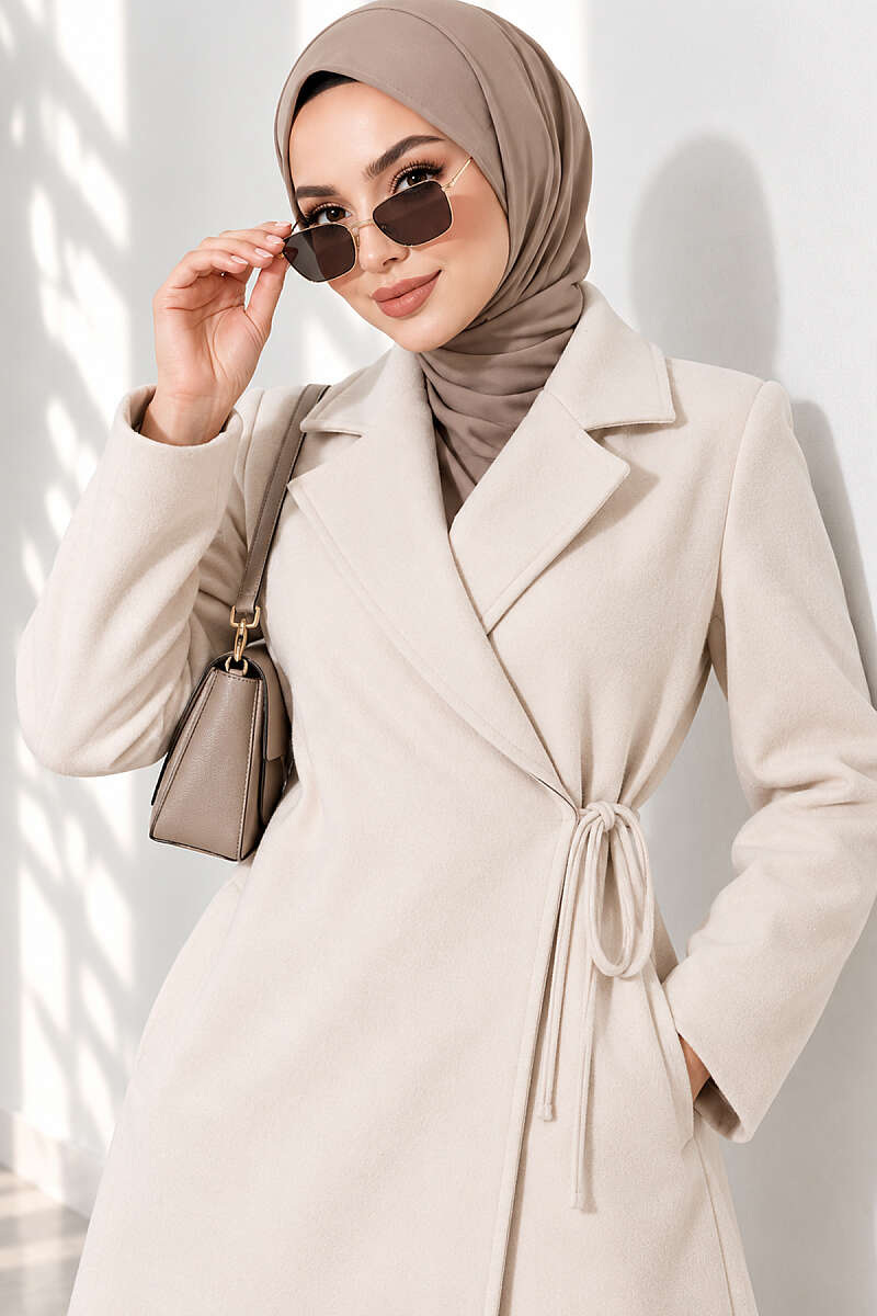 Felt Coat with Side Ties - Stone