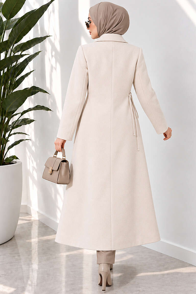 Felt Coat with Side Ties - Stone