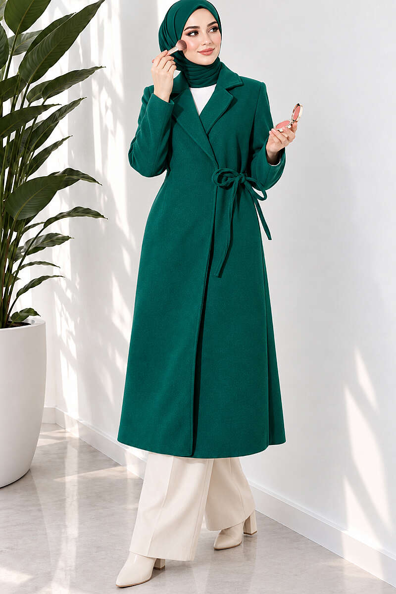 Felt Coat with Side Ties - Emerald