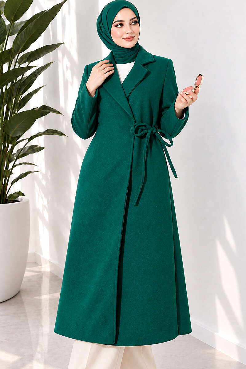 Felt Coat with Side Ties - Emerald