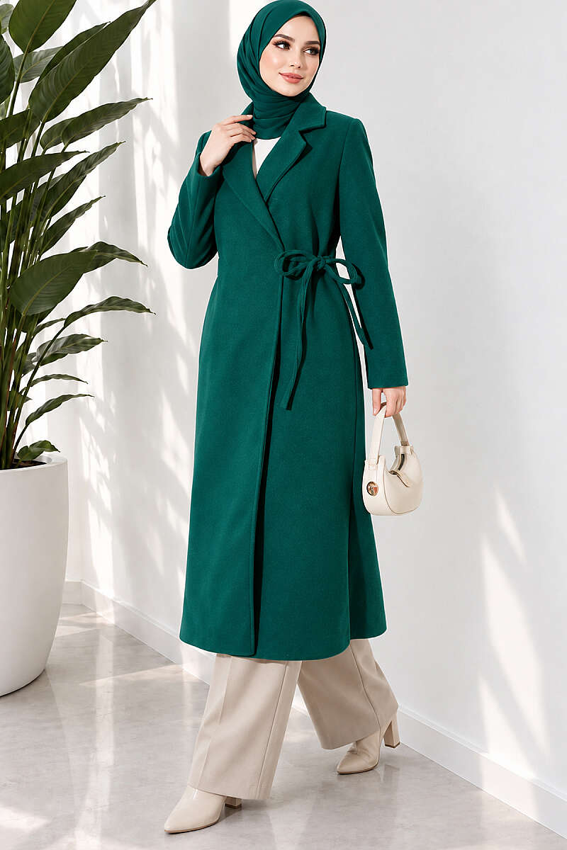 Felt Coat with Side Ties - Emerald