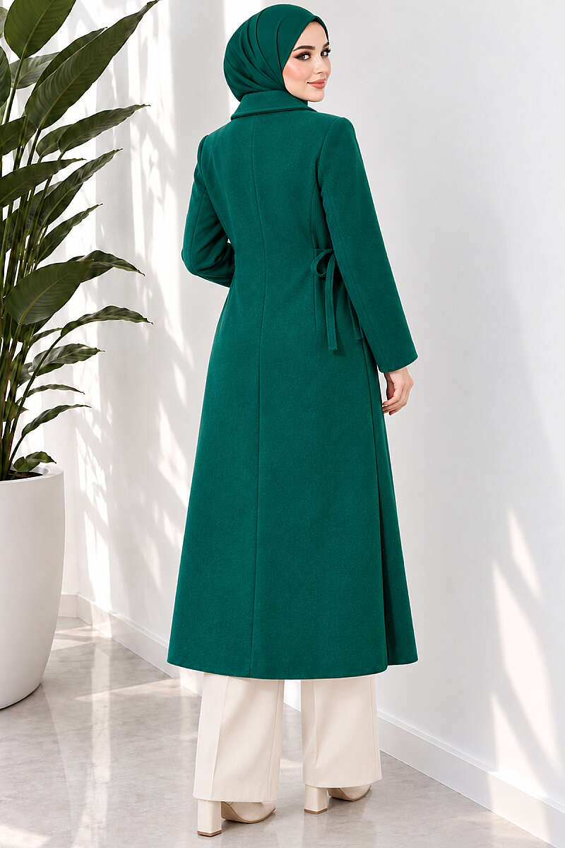Felt Coat with Side Ties - Emerald