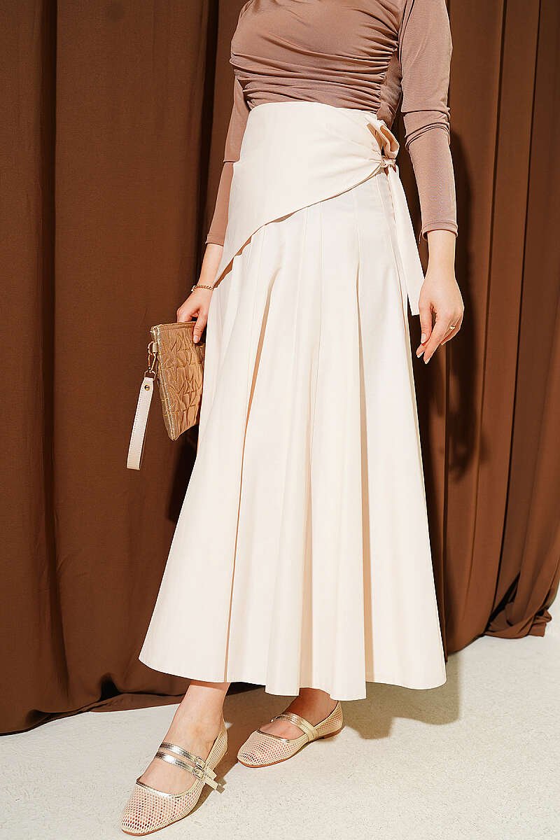 Skirt with Side Tie Detail - Beige