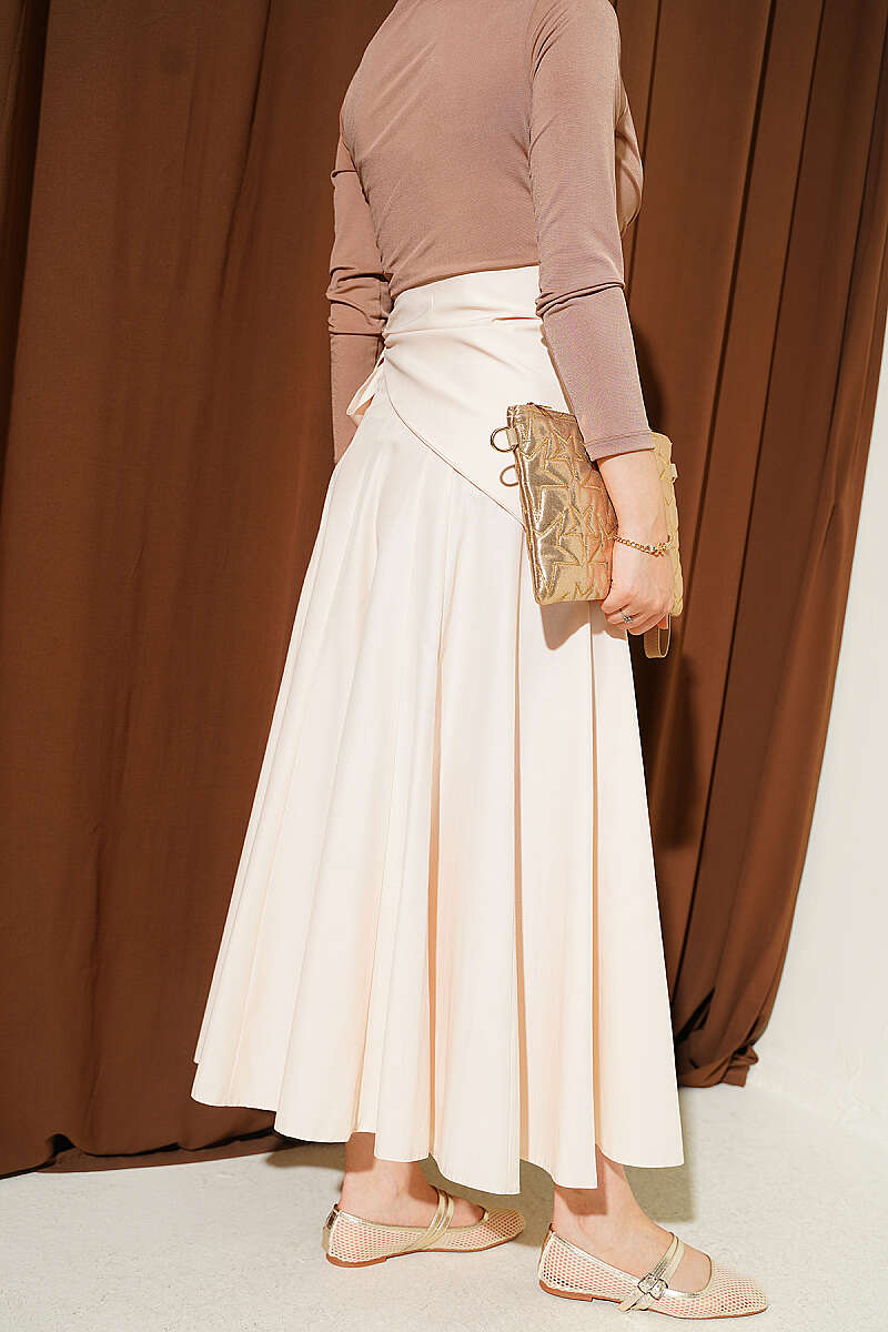 Skirt with Side Tie Detail - Beige