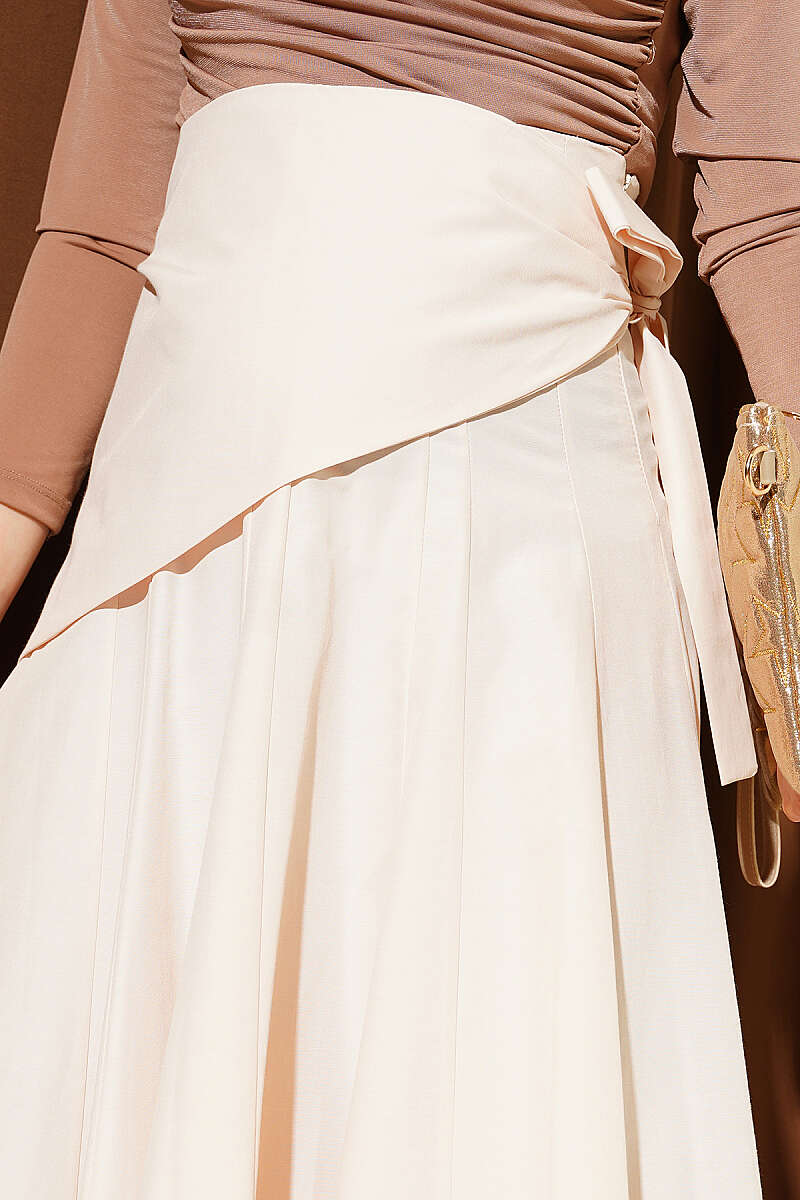 Skirt with Side Tie Detail - Beige