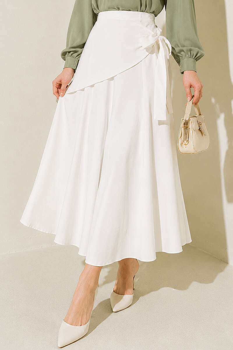 Skirt with Side Tie Detail - Ecru