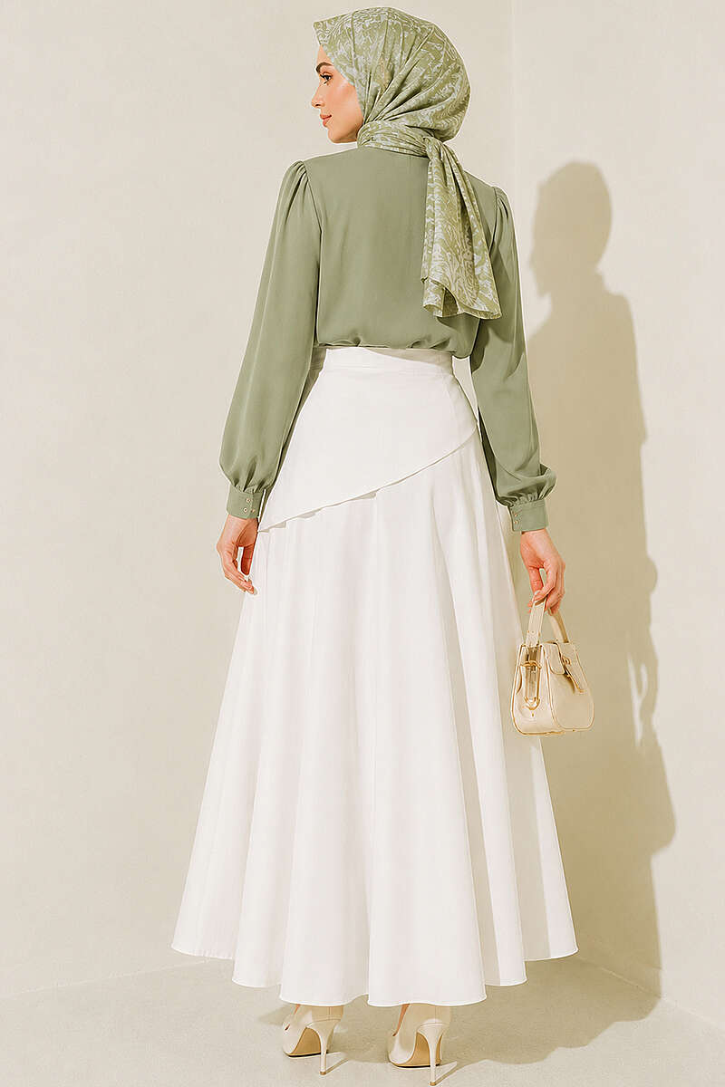 Skirt with Side Tie Detail - Ecru