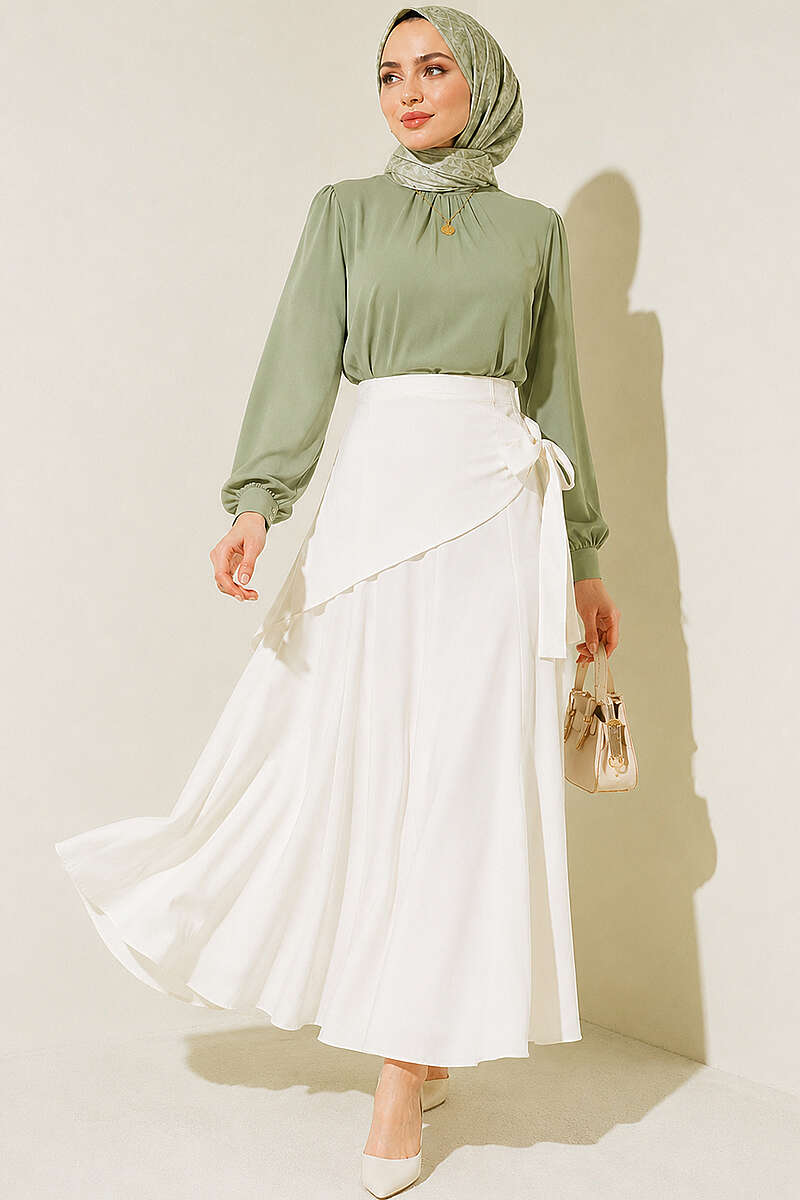 Skirt with Side Tie Detail - Ecru